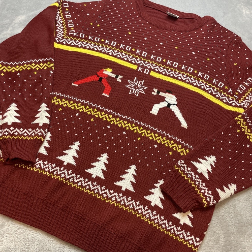 Numskull  Mens Fighter‎ Ken vs Ryu Ugly Christmas Sweater Size XL Red Holiday